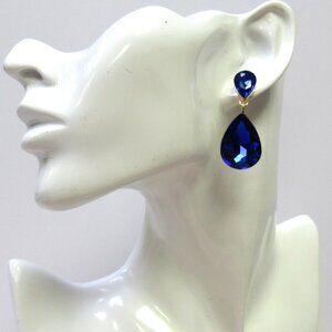 Dangle Royal Blue Teardrop Rhinestone Crystal Earrings Evening